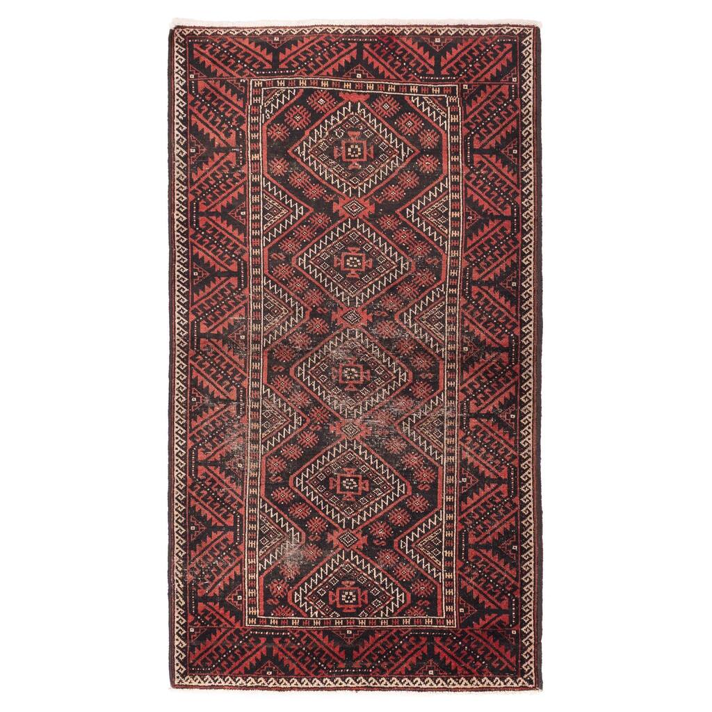 ECARPETGALLERY Hand-knotted Baluch Black Wool Rug - 3'11 x 7'1