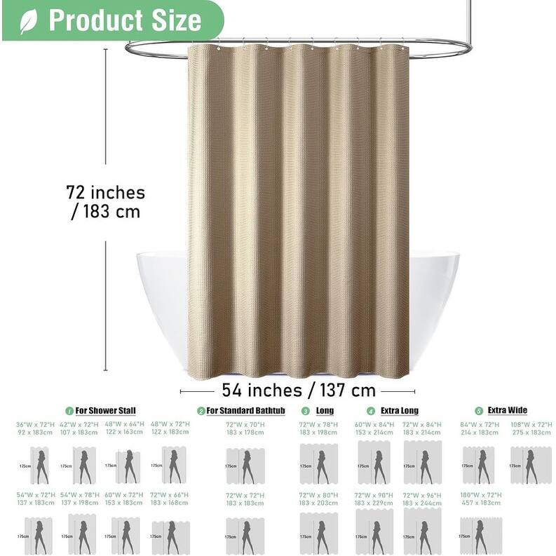 Waffle Textured Heavy Duty Thick Fabric Shower Curtain, Luxury Weighted Polyester Fabric Shower Curtain Set