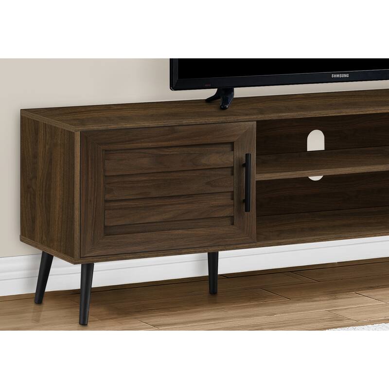72" Transitional TV Stand, Brown Laminate, Black Wood Legs, Media Console with Storage for Living Room & Bedroom