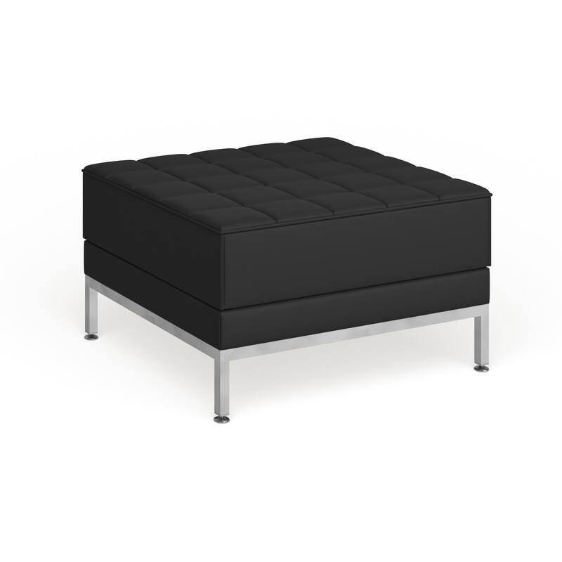 LeatherSoft Quilted Tufted Modular Ottoman with Stainless Steel Legs - Black