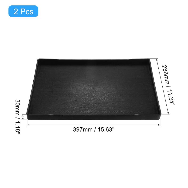 2Pcs Serving Tray Small Mini Tray Plastic Rectangular Wooden Serving Trays Decorative Ottoman Platter - Black - 11"x16"