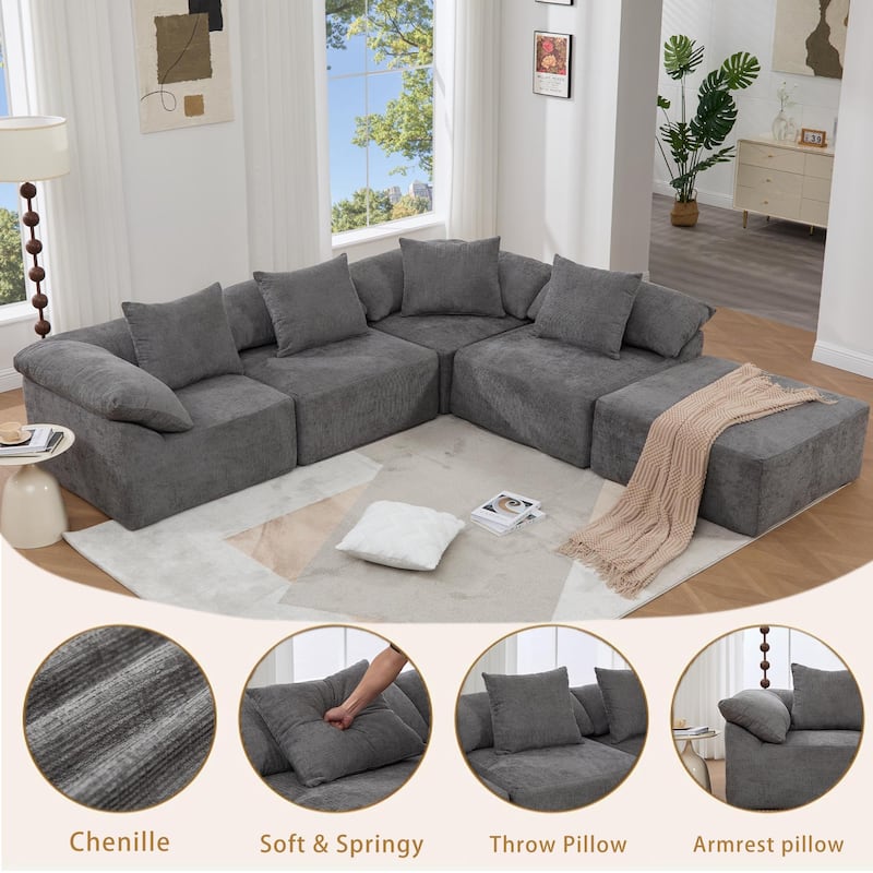142" L Shaped Modular Sectional Sofa No Assembly
