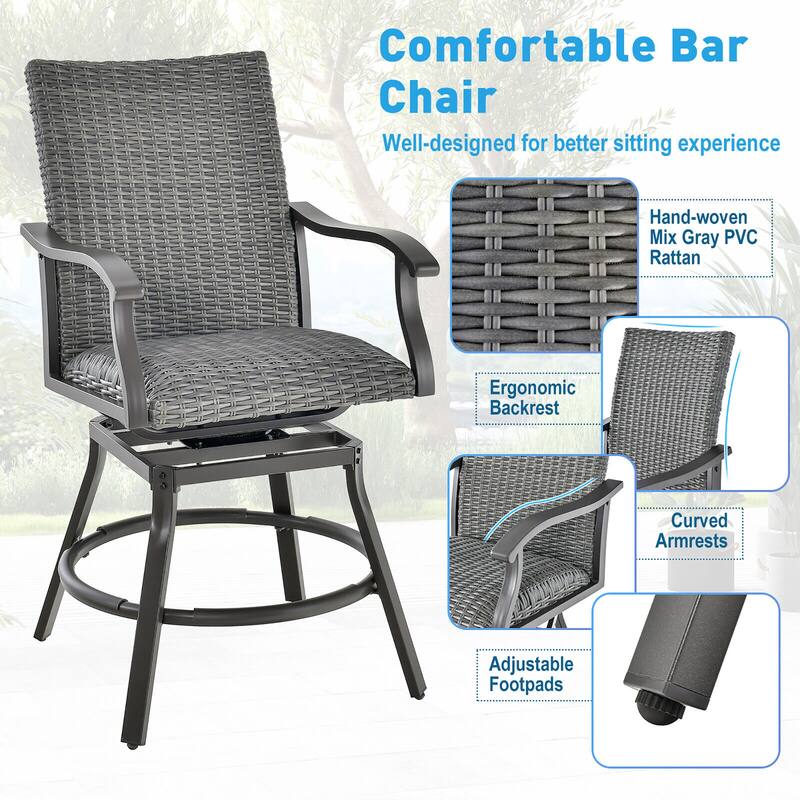 Gymax 2PCS Patio Wicker Aluminum Swivel Bar Height Chairs W/4D Air
