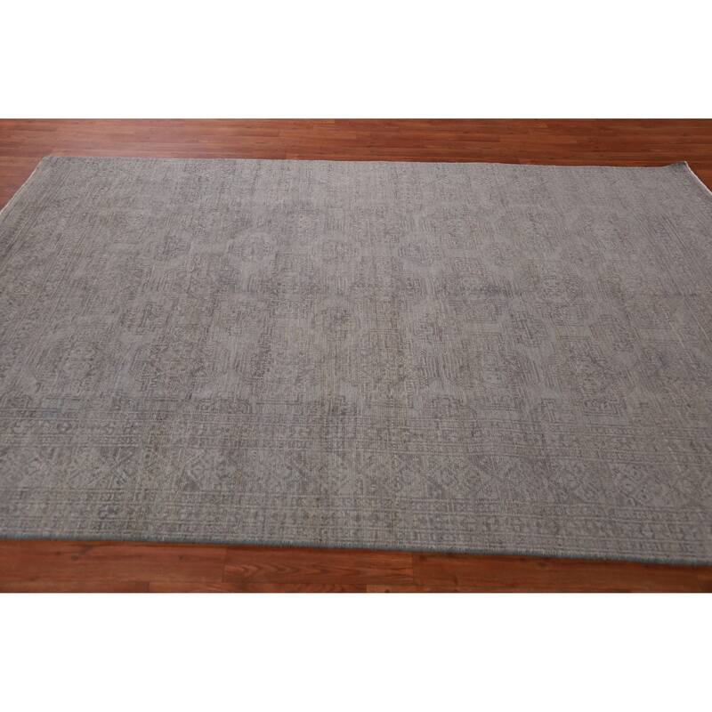 Hand Knotted Oriental 100% Wool Carpet Transitional All-Over Greys & Charcoal Oushak Area Rug - 8' 10'' X 6' 1''