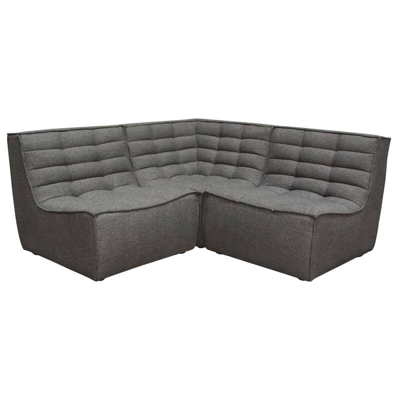 Ema 3pc Modular Sectional Corner Sofa, Grid Tufted Gray Polyester