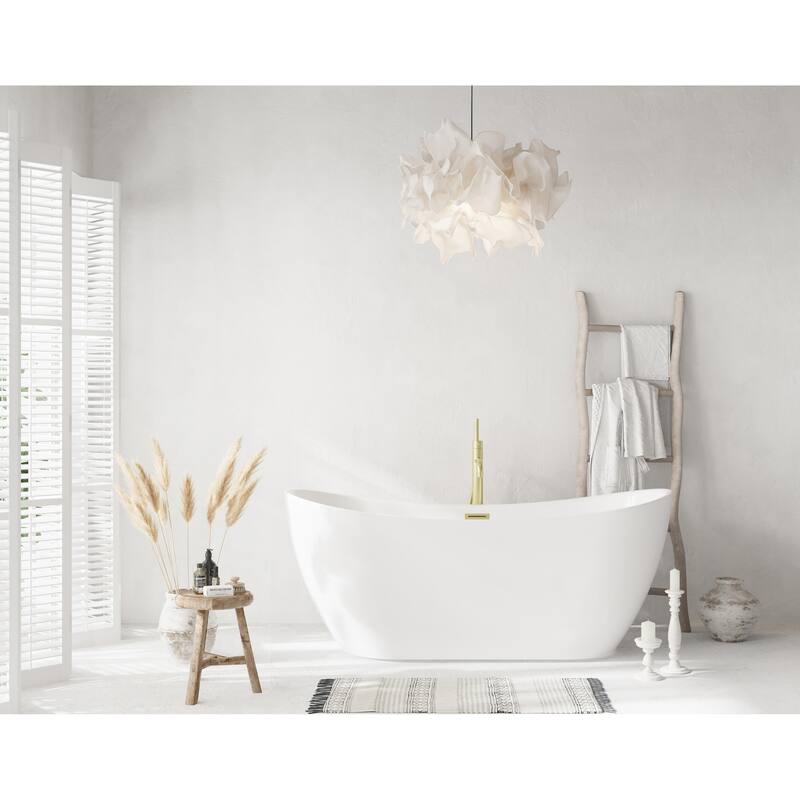 Morris Bathtub in Glossy White - Glossy White with Brushed Gold Trim - 67"