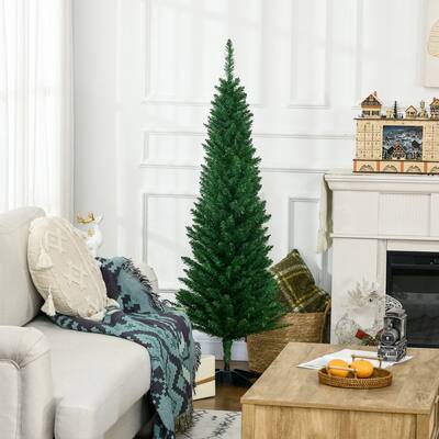 HOMCOM 5' Artificial Pencil Christmas Tree, Slim Xmas Tree with 294 Realistic Branch Tips and Plastic Stand, Blue