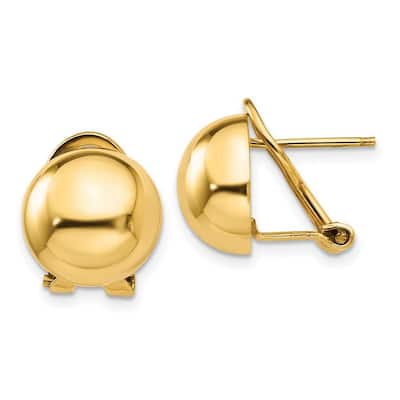Curata 14k Yellow Gold 12mm Polished Flat back Omega back Half Ball Earrings