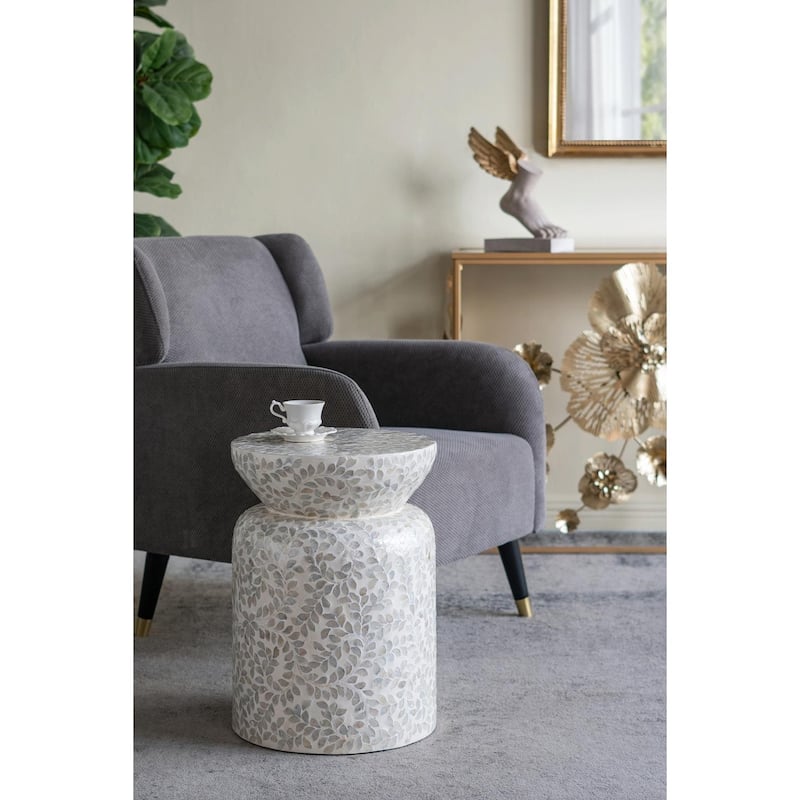 ​Eco-Friendly Capiz Table - Bamboo & White Shell Design, End Table, Side Table - 14x14x20" - White Multi - 14x14x20"