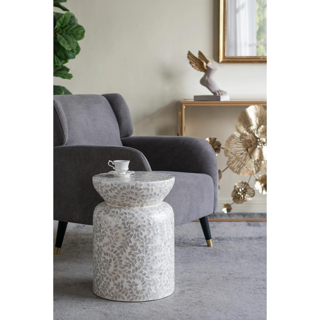 ​Eco-Friendly Capiz Table - Bamboo & White Shell Design, End Table, Side Table - 14x14x20"