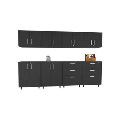 TUHOME Burton 8-Piece Garage Set with 4 Wall Cabinets, 2 Storage Cabinets and 2-Drawer Cabinets, Black