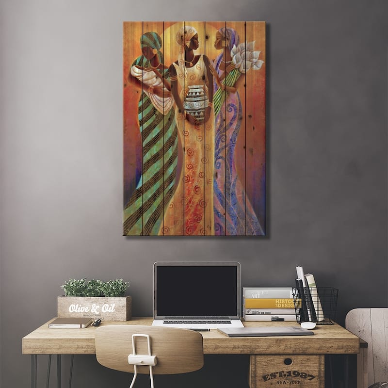 Sisters of The Sun Print On Wood by Keith Mallett - Multi-Color