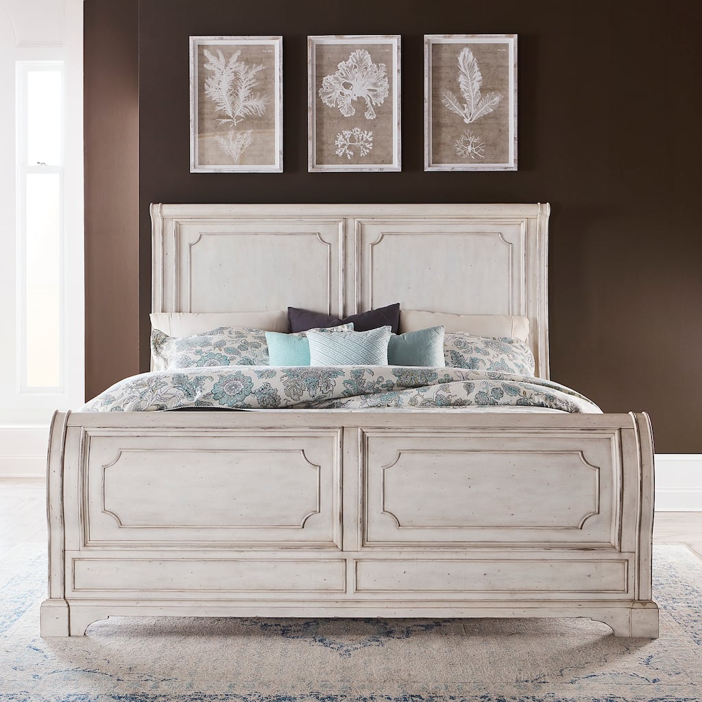 Abbey Road Porcelain White Churchill Brown King California Sleigh Bed