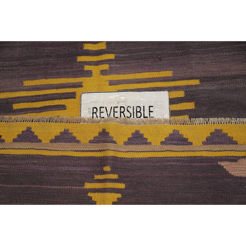 Hand Woven Oriental 100% Wool Carpet Southwestern Tribal Purples Kilim Area Rug - 8' 3'' X 4' 10''