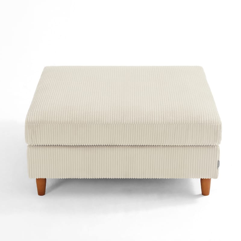 Modern Square Corduroy Upholstered Ottoman With Wood Leg