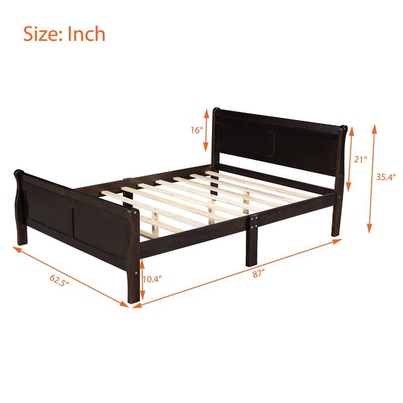 Classic Wood Platform Bed with Headboard and Footboard, Solid Wood Bed Frame, Easy to Assemble, No Box Spring Needed