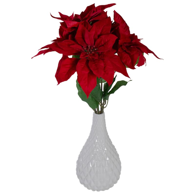 20" Red and Green Artificial Poinsettia Christmas Pick