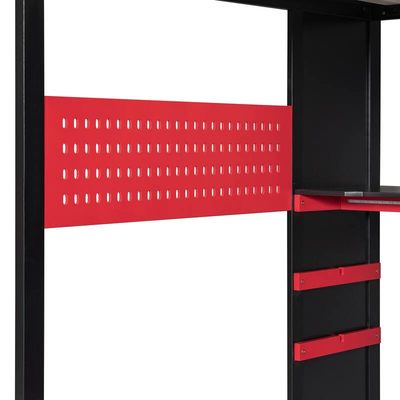 Full Size Wood Loft Bed with Desk - Multi-Storage Shelves, USB & RGB Light, Study Loft Bed