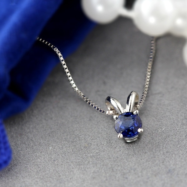 Auriya 14k Gold Blue Sapphire Solitaire Necklace 1/4ctw. Opens flyout.