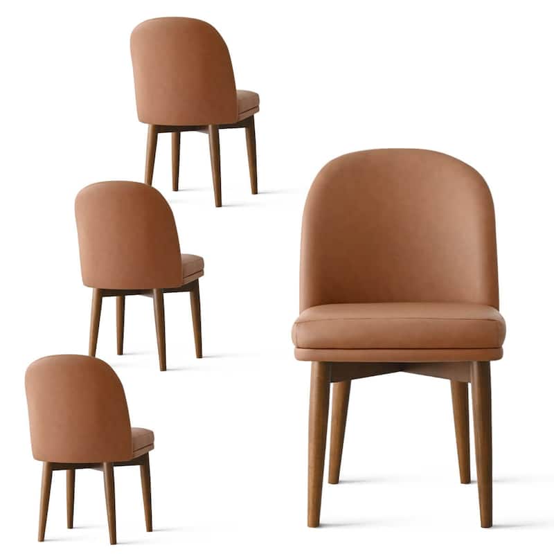 Modern Parsons Dining Chairs with Solid Wood Legs - Set of 4 - Tan-4-piece