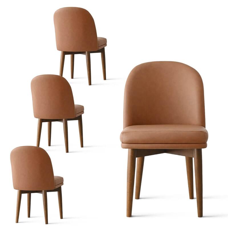 Tan Faux Leather Upholstered Parson Chair(Set of 4)