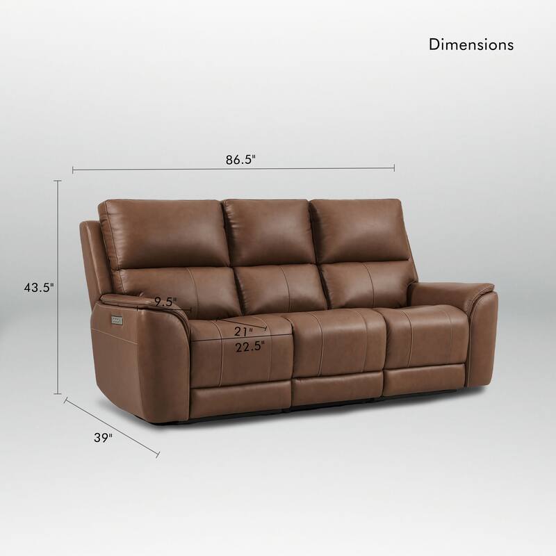 86.5" W Premium Genuine Leather Triple-Power Sofa with Zero Gravity, Ajustable Headrest