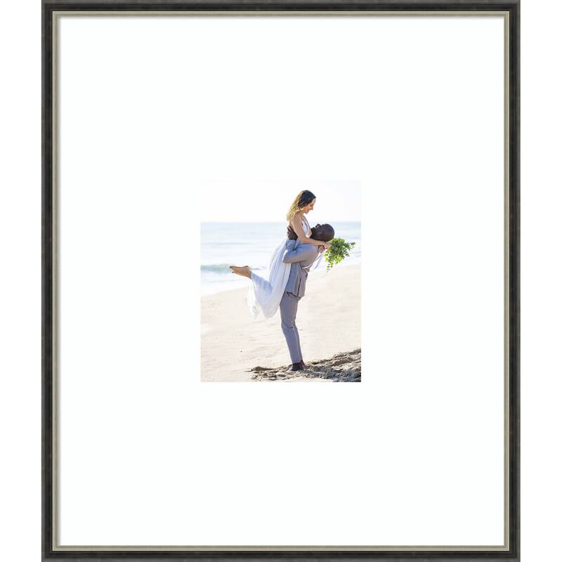 Theo Black Silver Narrow Framed Picture Frame, Photo Frame - 22x26 Matted White 8x10 - Theo Black Silver Narrow