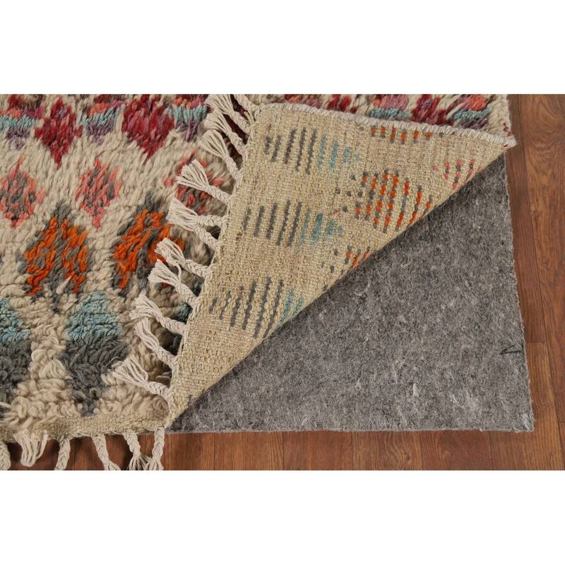 Hand Knotted Oriental 100% Wool Carpet Modern All-Over Beige & Ivories Moroccan Runner Rug - 6' 6'' X 3' 3''