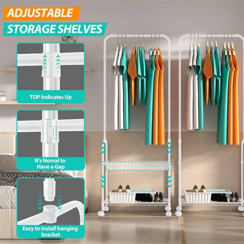 Rolling Clothes Rack 23.6 Inch Garment Rack - 13.8"D x 23.6"W x 65"H