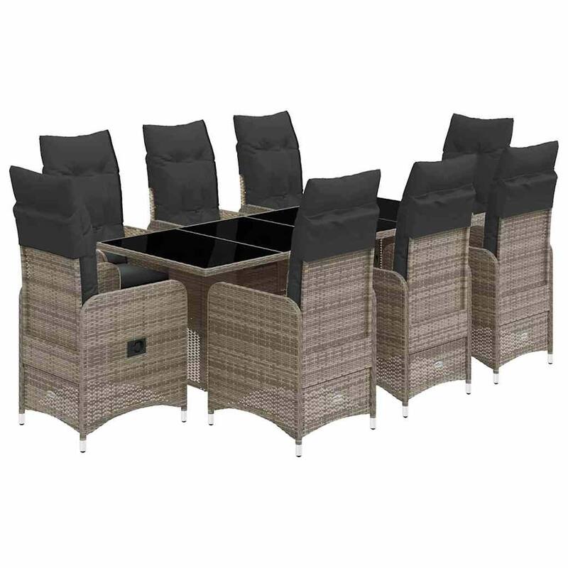 vidaXL Bistro Set Grey PE rattan 6-seater Removable Covers - 23.0 x 21.5 x 36.2 in