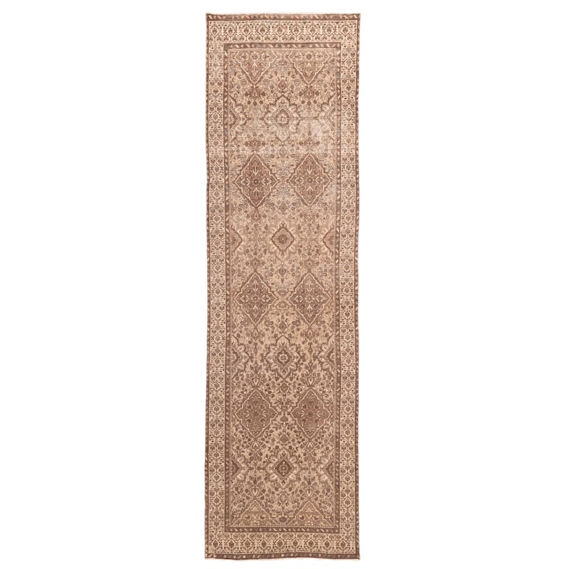 ECARPETGALLERY Hand-knotted Antalya Vintage Tan Wool Rug - 3'5 x 13'0