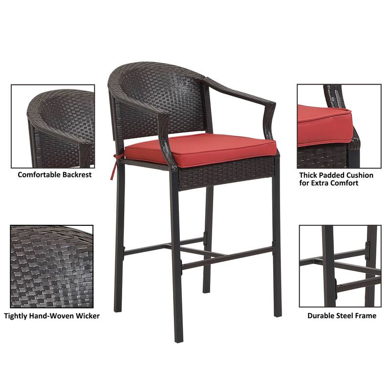 3Piece Outdoor Wicker Patio Bar Stools with Table Set On Sale Bed