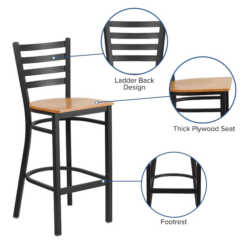 Ladder Back Metal Restaurant Barstool - 17"W x 18"D x 42.25"H