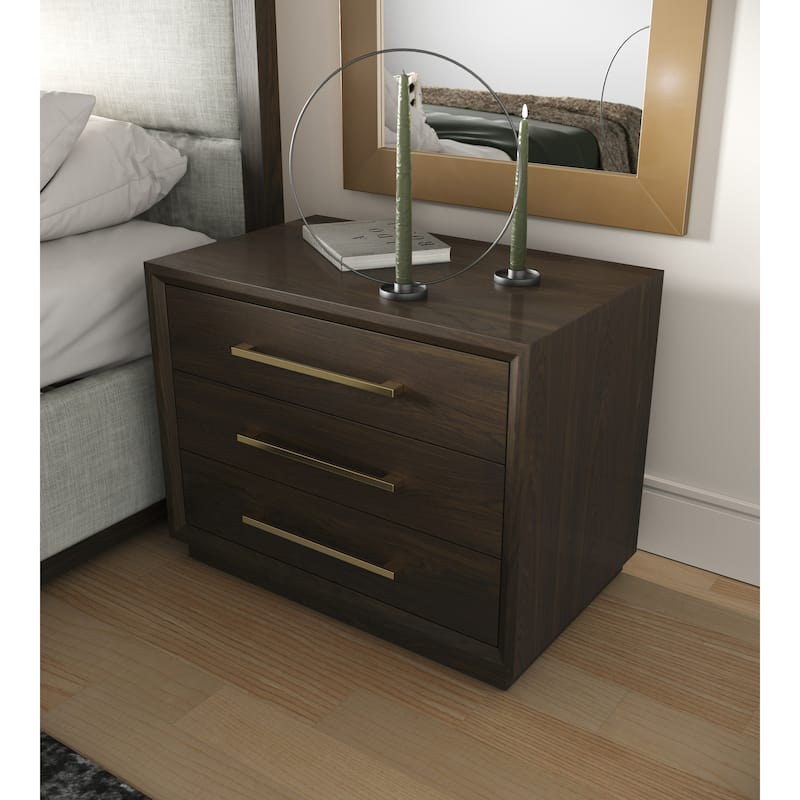 Modrest Manhattan Contemporary Brown Oak and Gold Nightstand