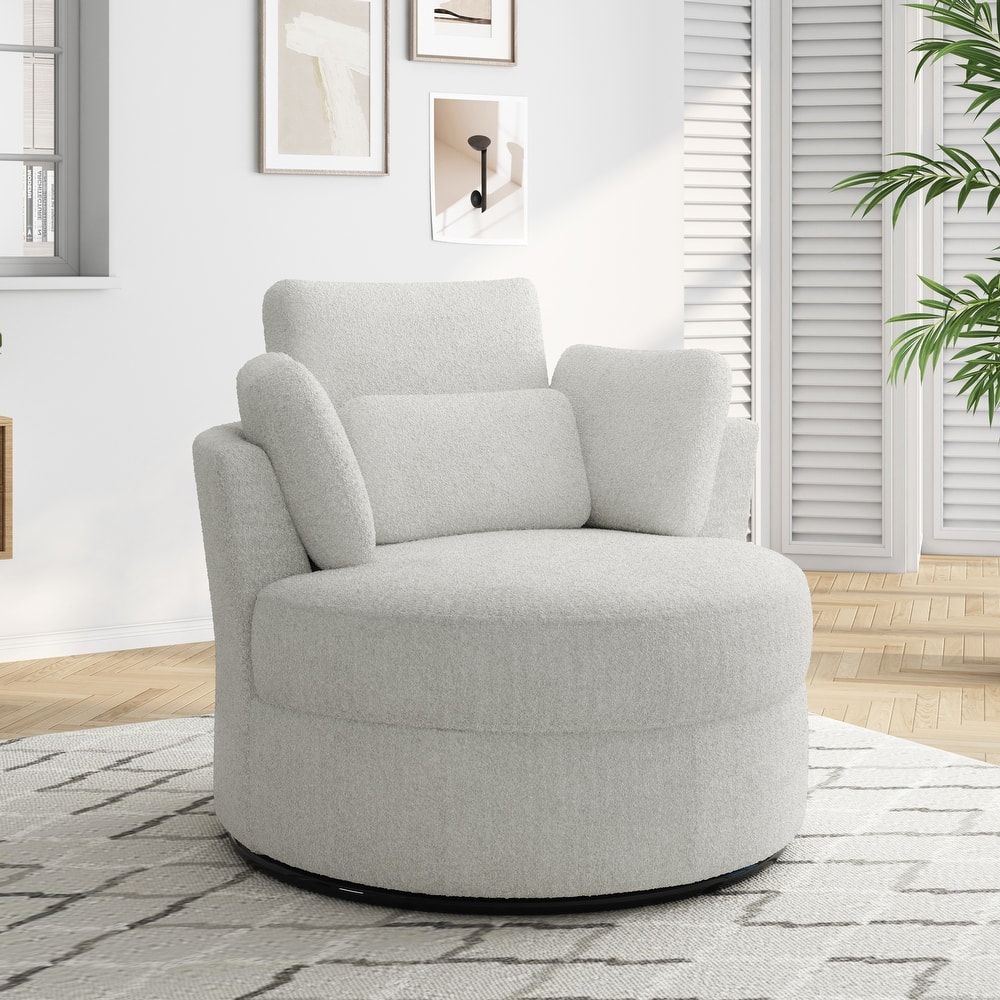 Upholstered Swivel Accent Chair with Wooden Tray Storage Ottoman