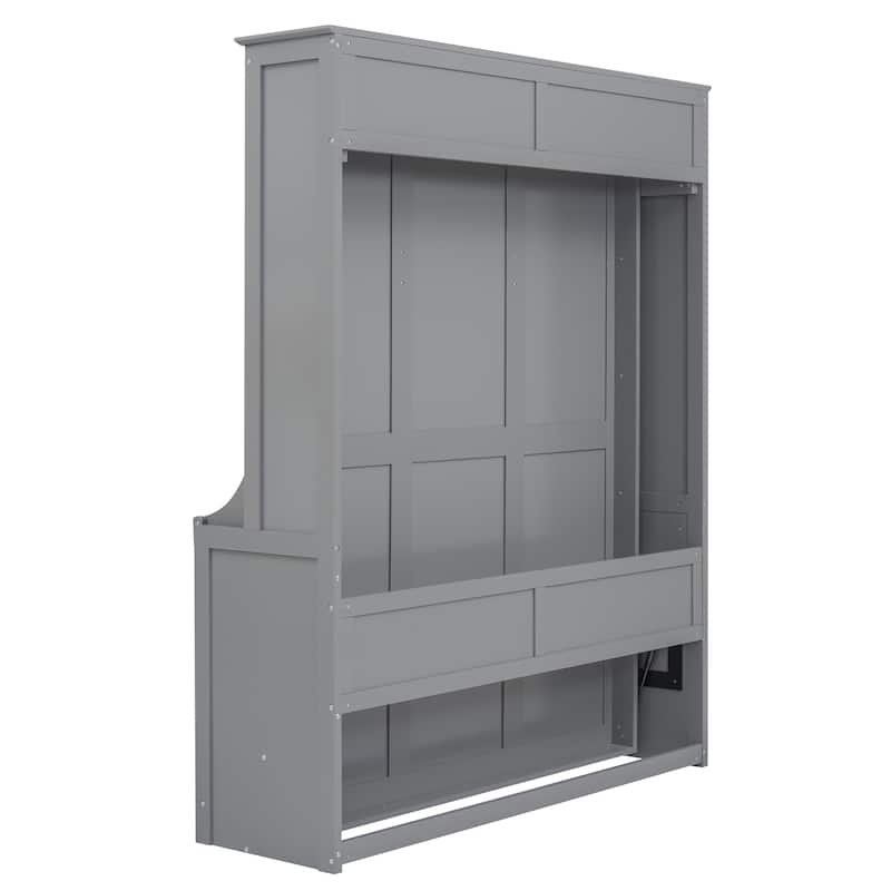 Space-Saving Queen Size Murphy Bed with Shelf, Gray