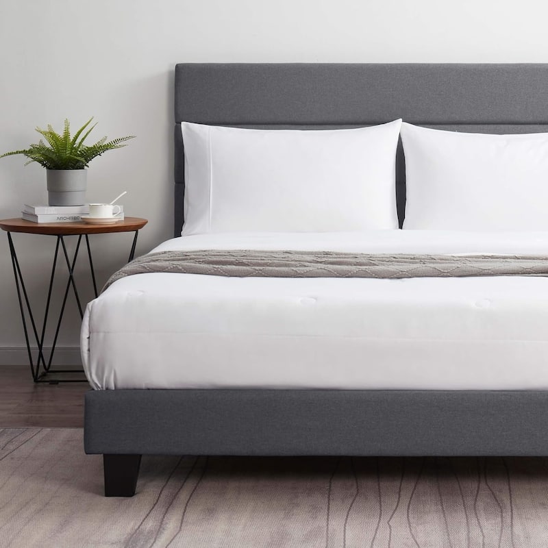 Nestl Bed Frame with 8" Green Tea Graphite Memory Foam Mattress and Horizontal Channel Upholstered Headboard