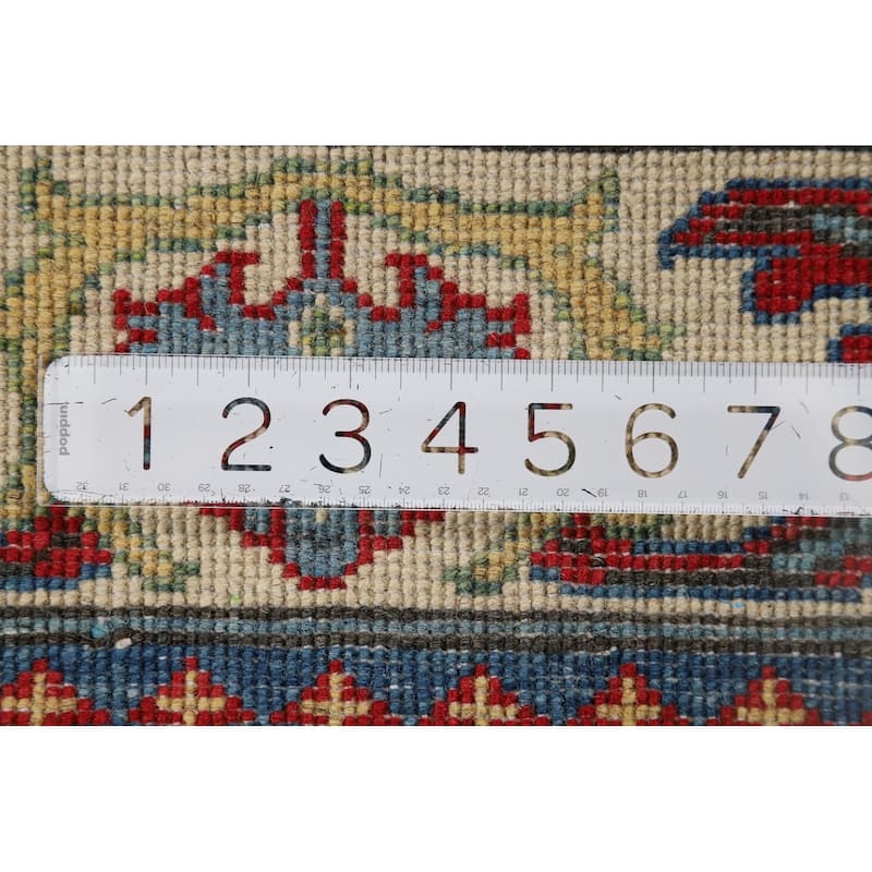 Blue Geometric Kazak Oriental Runner Rug Handmade Wool Carpet - 2'9" x 9'8"