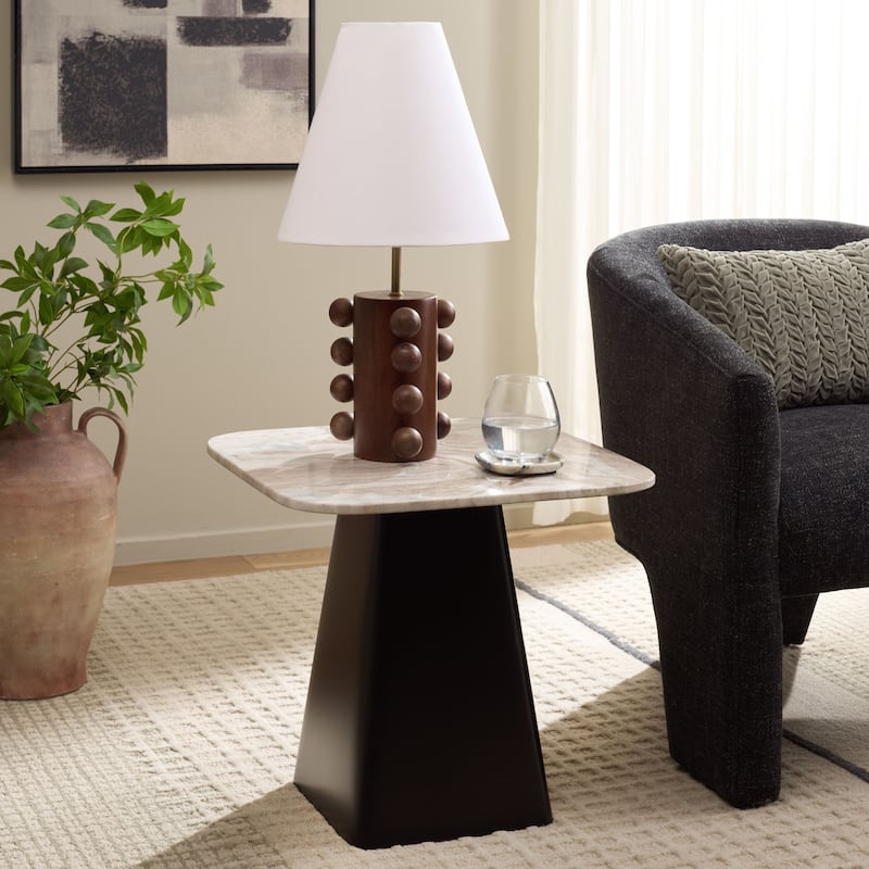 SAFAVIEH Home Tecia Marble Side Table - 20"W x 20"D x 20"H - Brown And White/Black