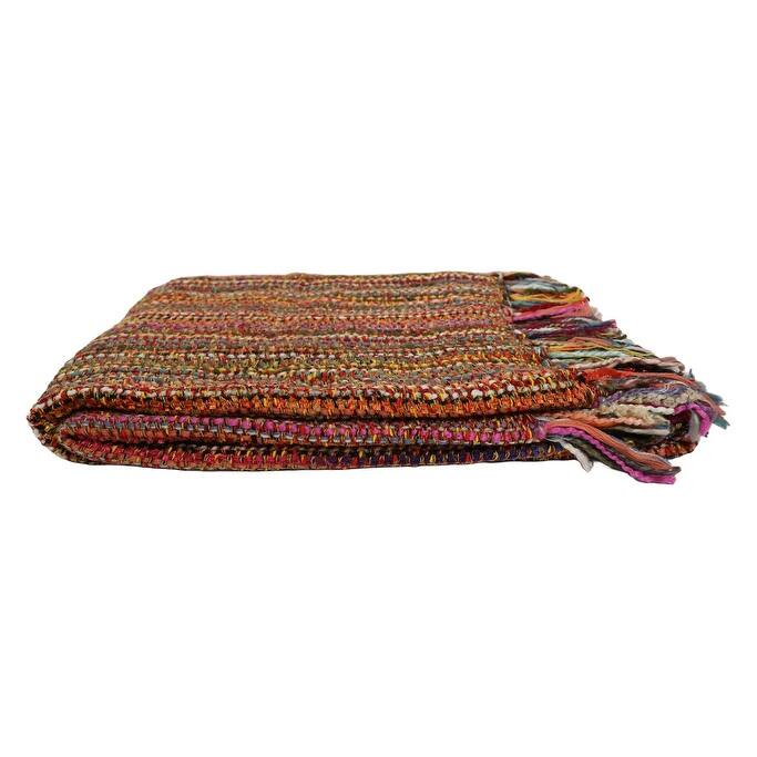 Home&Manor Handcrafted Wool & Cotton Throw Blanket Fiesta Loom