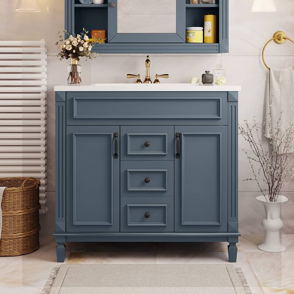 Freestanding Bathroom Vanity with Sink, Line Decoration, Exquisite Roman Legs and Textured Handle - Adjustable Storage Cabinet