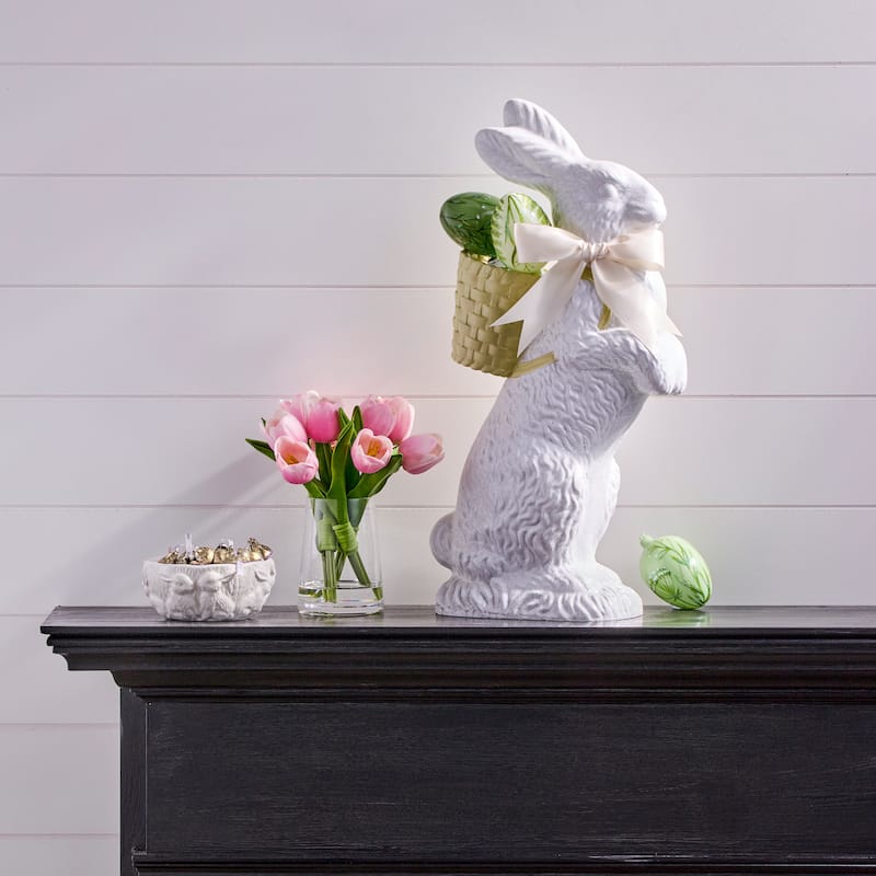 20.5" Resin Standing Chocolate Bunny - White
