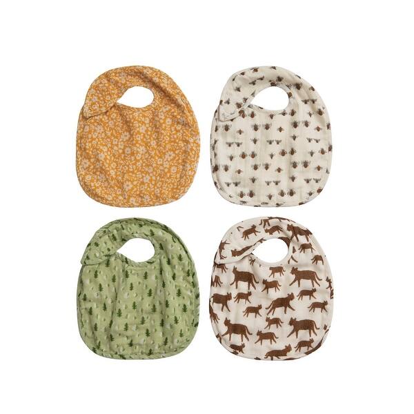 slide 2 of 3, Cotton Baby Bib with Pattern, 4 Styles