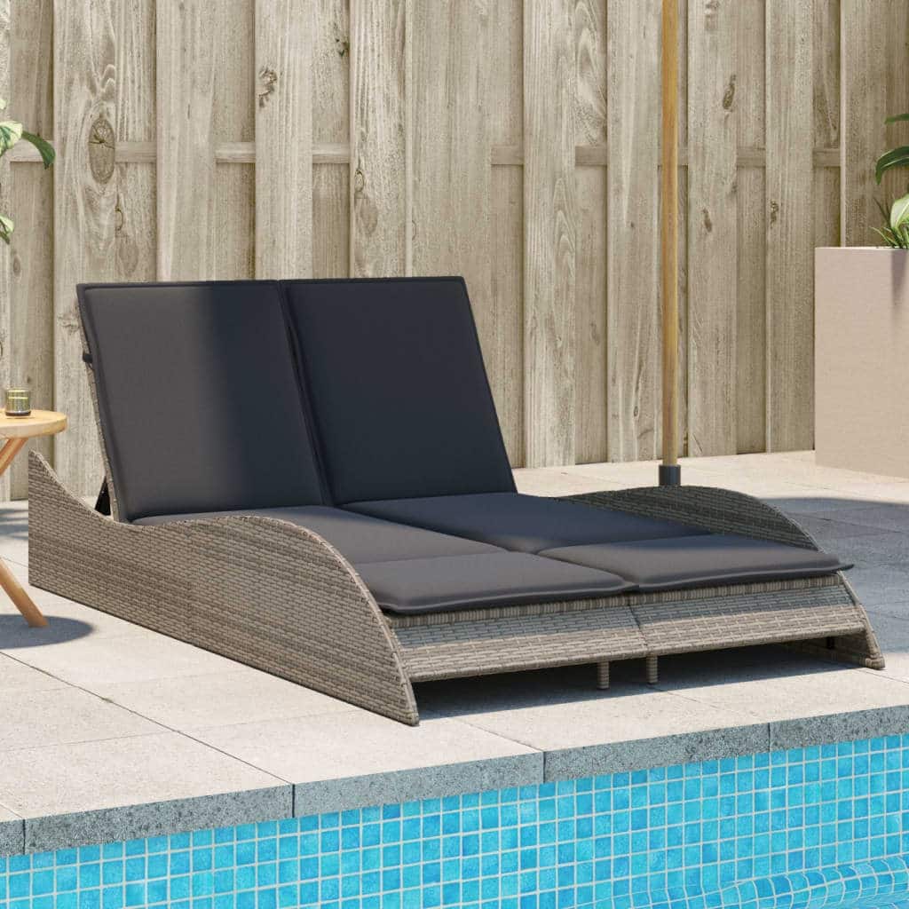 vidaXL Patio Sun Lounger Gray PE rattan Dual seat large outdoor lounger - 44.9" x 80.7" x 28.7"/ 1