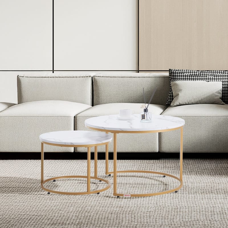 Round Nesting Coffee Tables Set of 2 with Metal Frame for Small Spaces Bedroom