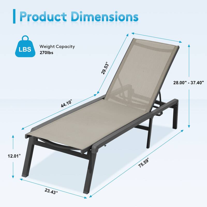 2-piece 5-Position Reclining Folding Lounge Chair – Adjustable Backrest & Portable Relaxation