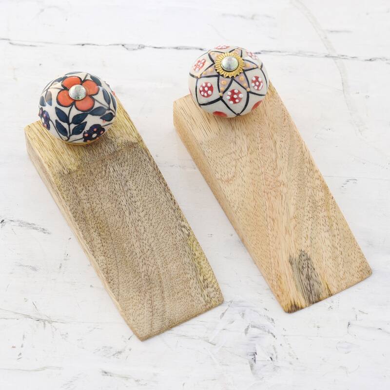 Novica Handmade Heavenly Blossoms Wood Door Stoppers (Pair)