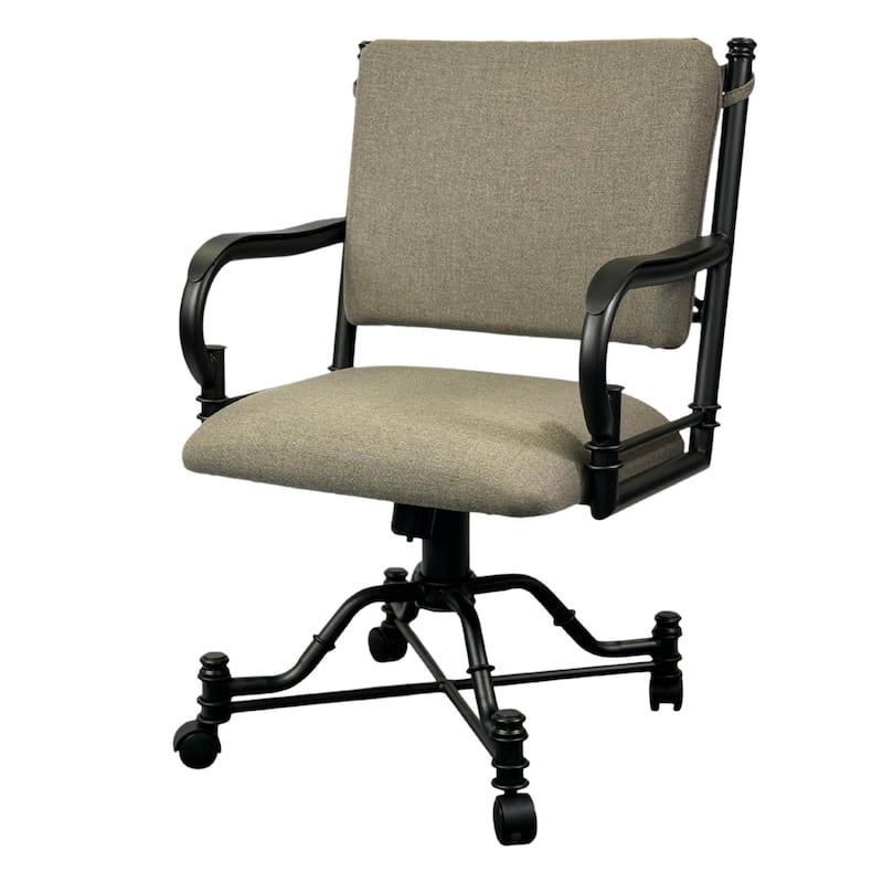 Tempo Furniture Bullseye Caster Swivel Tilt Dining Chair w/ Arms Armchair Pebblestone Powder Coat Finish & Stanford Taupe Fabric