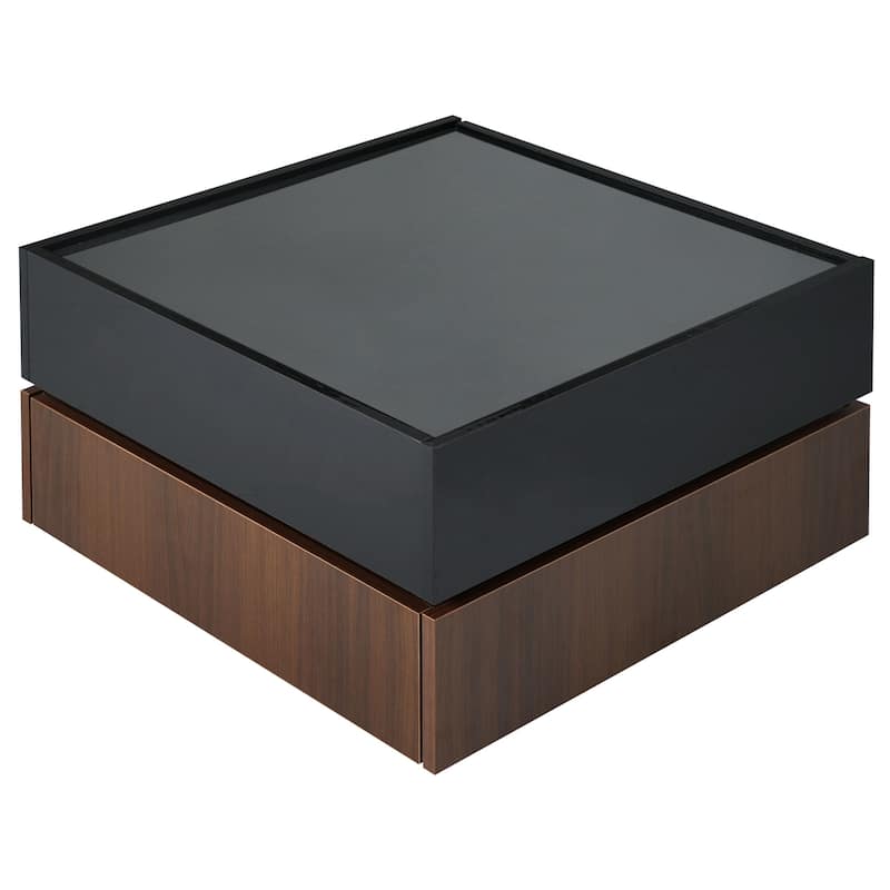 Roomfitters 360° Rotating Coffee Table with High Gloss Finish, Multi-Storage Square Center Table with Swivel Tabletop, Black