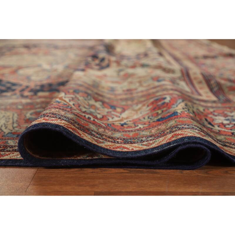 Hand Knotted Oriental 100% Wool Carpet Traditional Medallion Navy Blue & Blues Sarouk Area Rug - 11' 5'' X 8' 7''